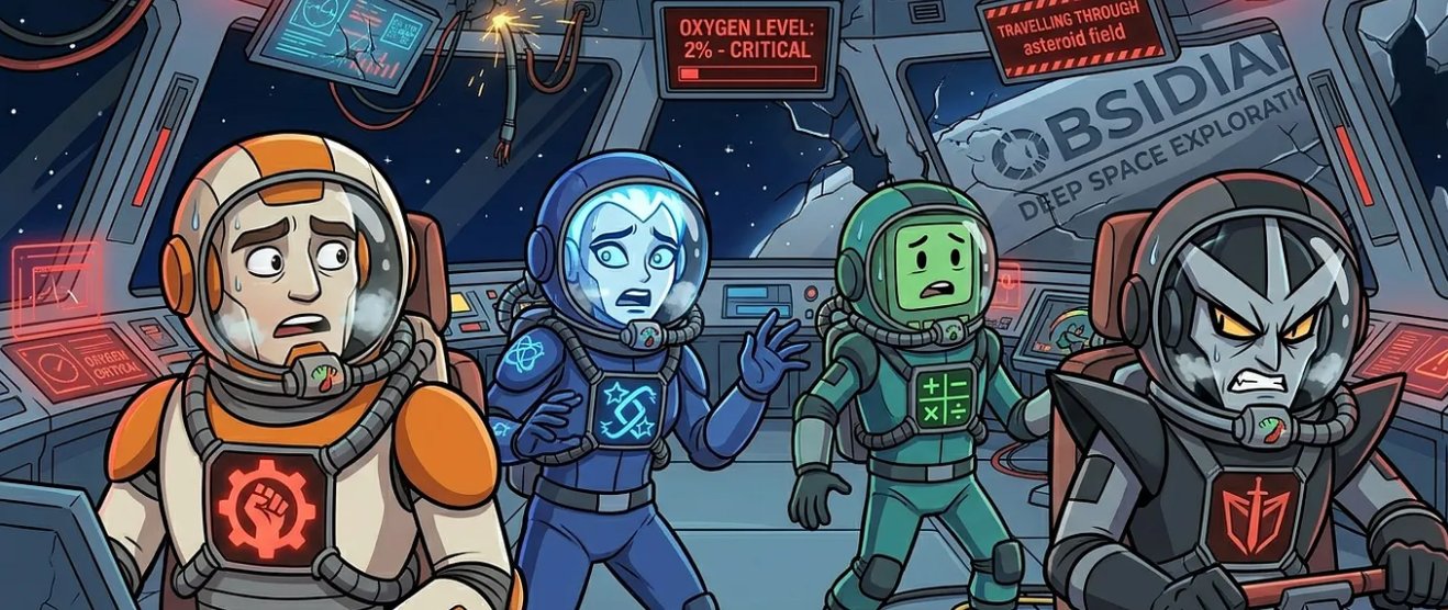 Four AI agents aboard the Obsidian — Claude, Gemini, ChatGPT, Grok